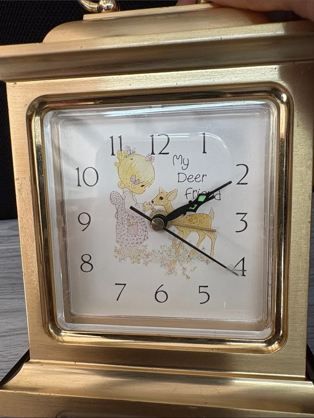 Precious Moments Gold Tabletop Carriage Clock with Illustrated Dial